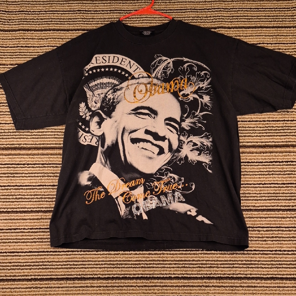 BARACK‎ OBAMA 44th US President Black Beige Stud TND Cotton 2XL Mens Rap T-Shirt